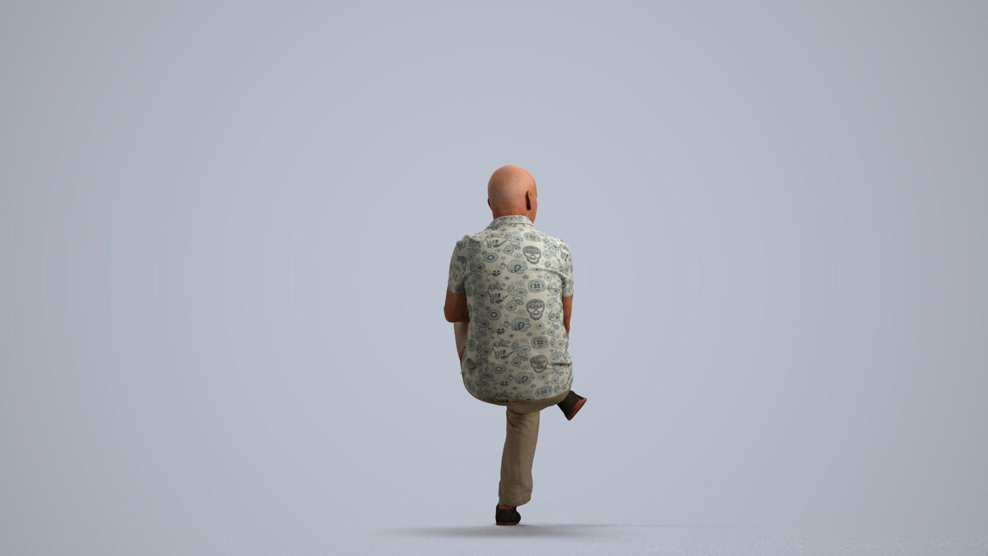 3D scanned senior man sitting casual, photorealistic archviz people for Enscape and SketchUp, front view render