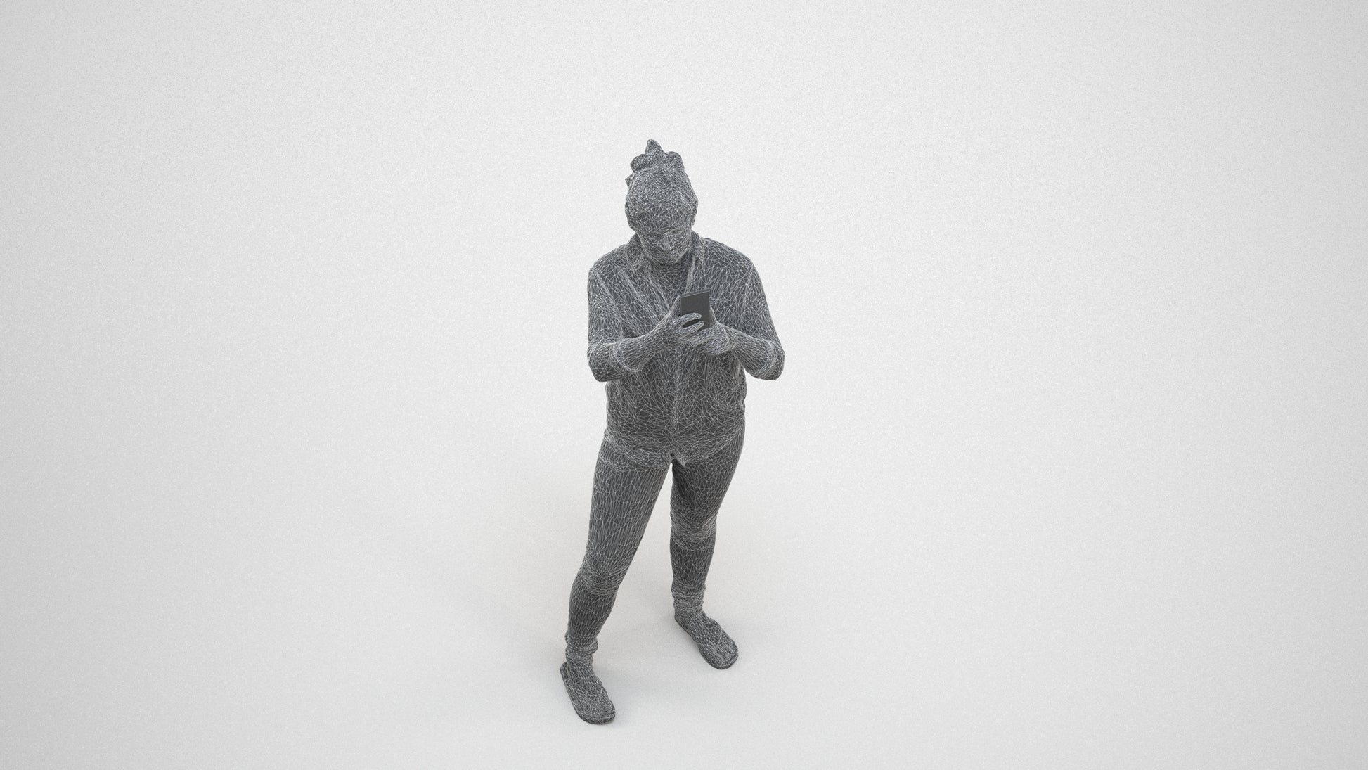 3D people model man casual standing, scanned human for 3ds Max rendering, wireframe three-quarter view