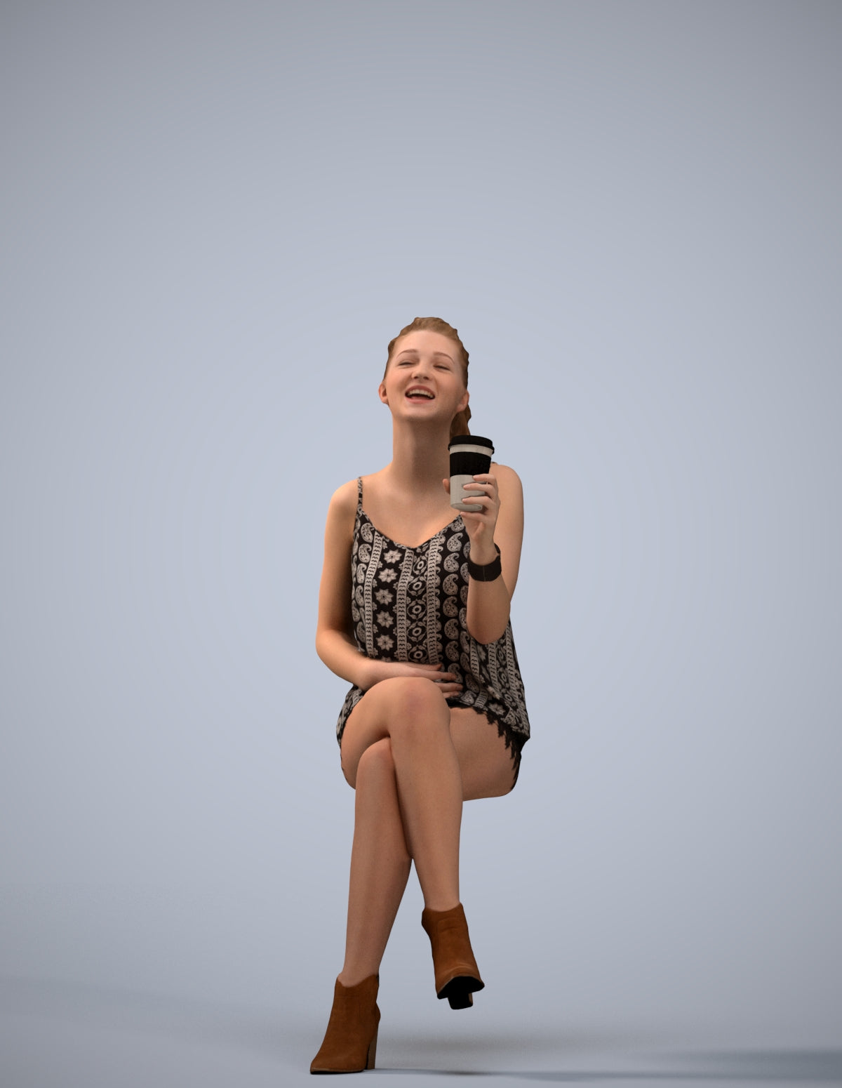 photogrammetry 3D girl casual sitting, realistic human model archviz FBX