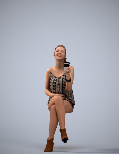 photogrammetry 3D girl casual sitting, realistic human model archviz FBX