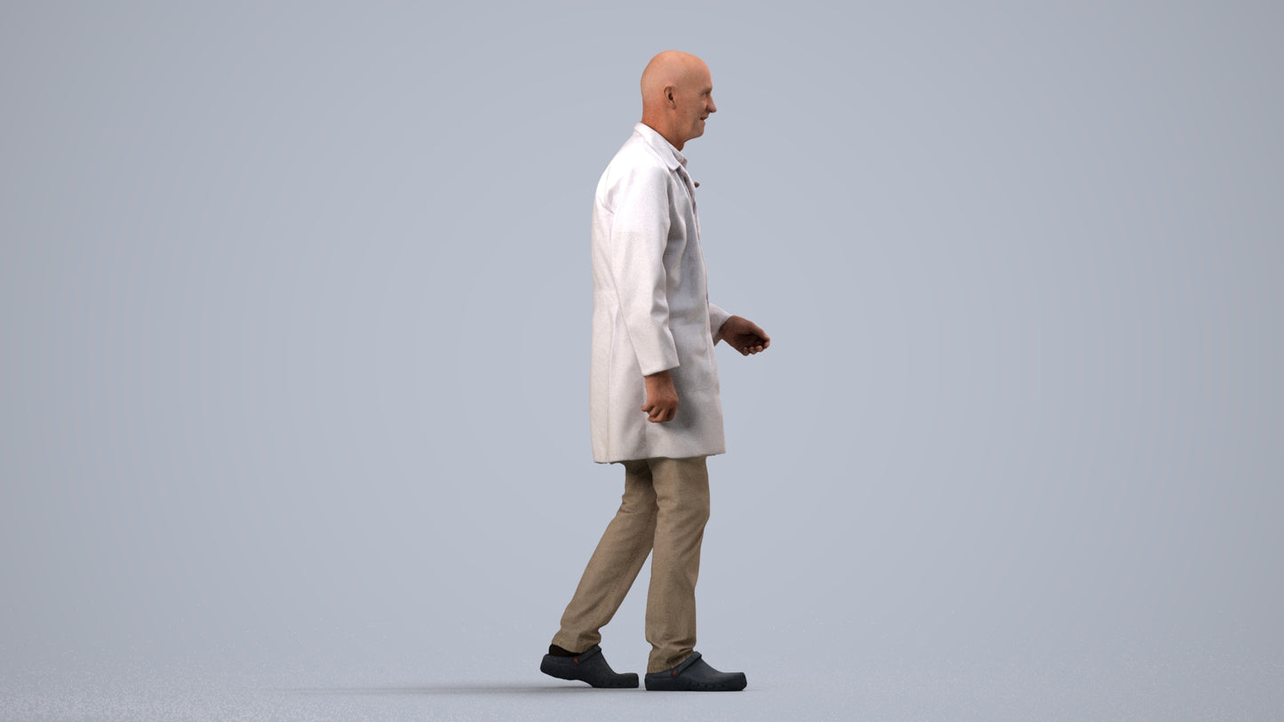 realistic 3D senior man medical, scanned archviz people for Blender and 3ds Max, side view render
