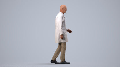 realistic 3D senior man medical, scanned archviz people for Blender and 3ds Max, side view render