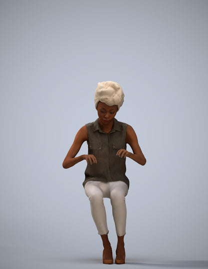 scanned 3D woman casual sitting, photogrammetry people for Enscape and V-Ray