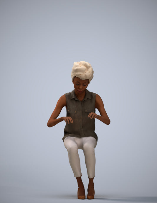 scanned 3D woman casual sitting, photogrammetry people for Enscape and V-Ray