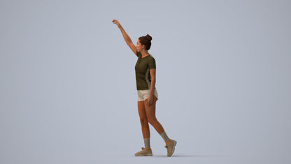3D human model woman sport, photogrammetry scanned person for archviz, three-quarter view render