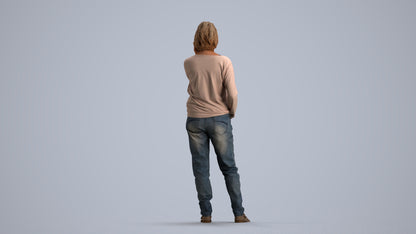 realistic 3D woman casual standing, scanned archviz people for Blender and 3ds Max, front view render