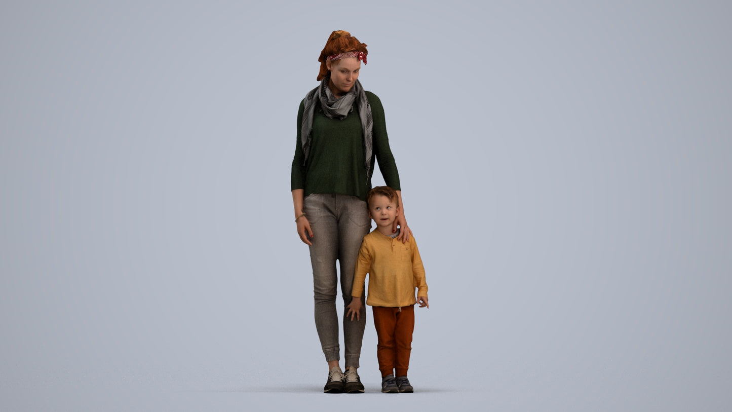 realistic 3D people girl casual kids, render-ready for V-Ray and Corona, FBX OBJ, standing pose render