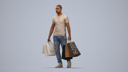 photogrammetry 3D man casual shopping, realistic human model archviz FBX, top-down view render