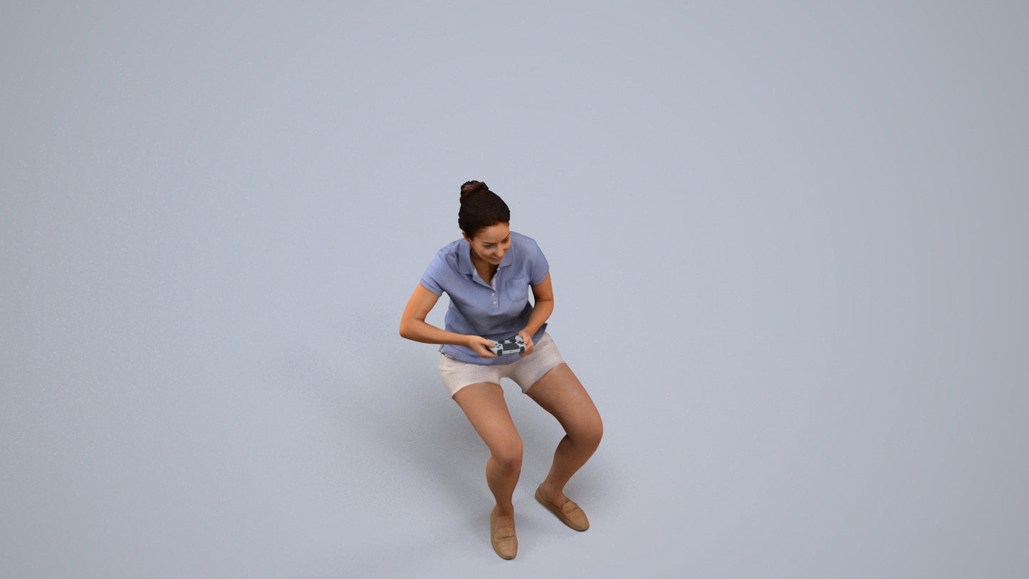 3D scanned woman sitting casual, photorealistic archviz people for Enscape and SketchUp, back view render