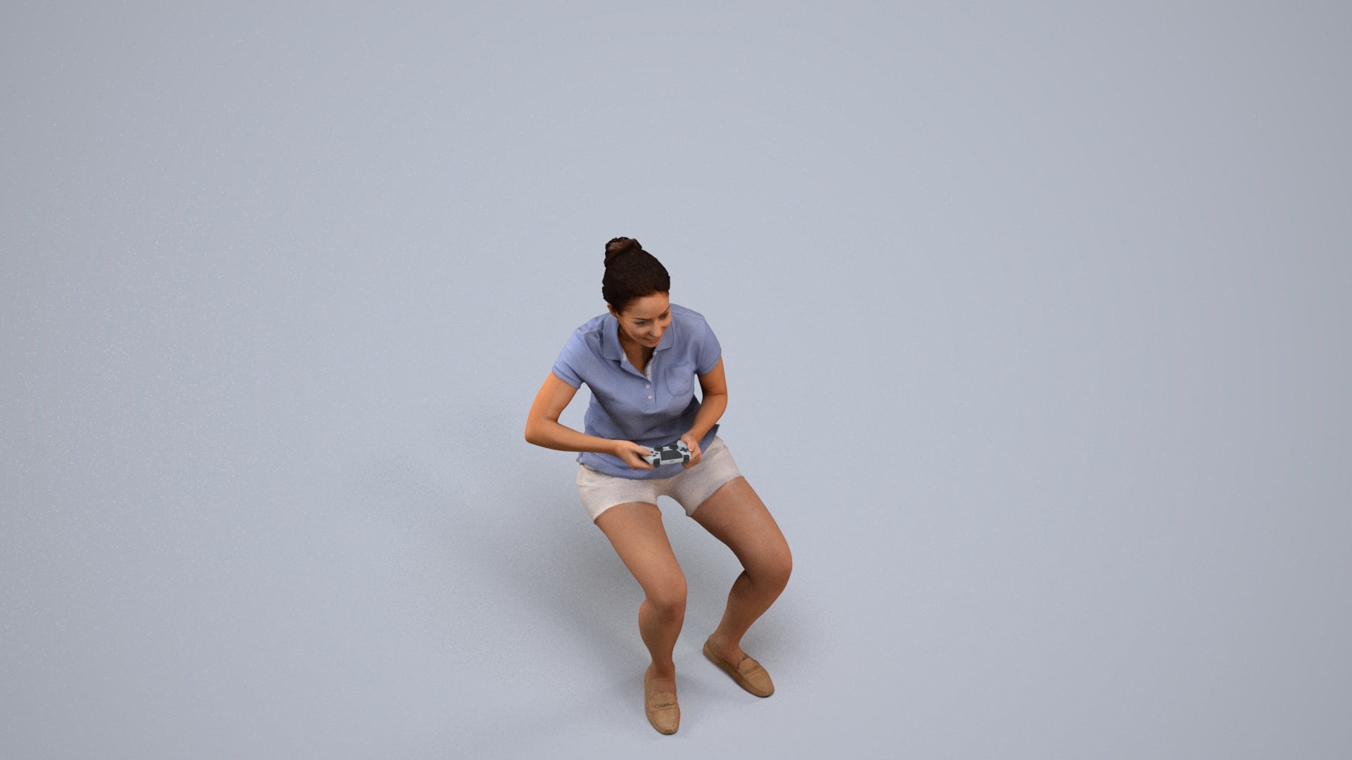3D scanned woman sitting casual, photorealistic archviz people for Enscape and SketchUp, back view render