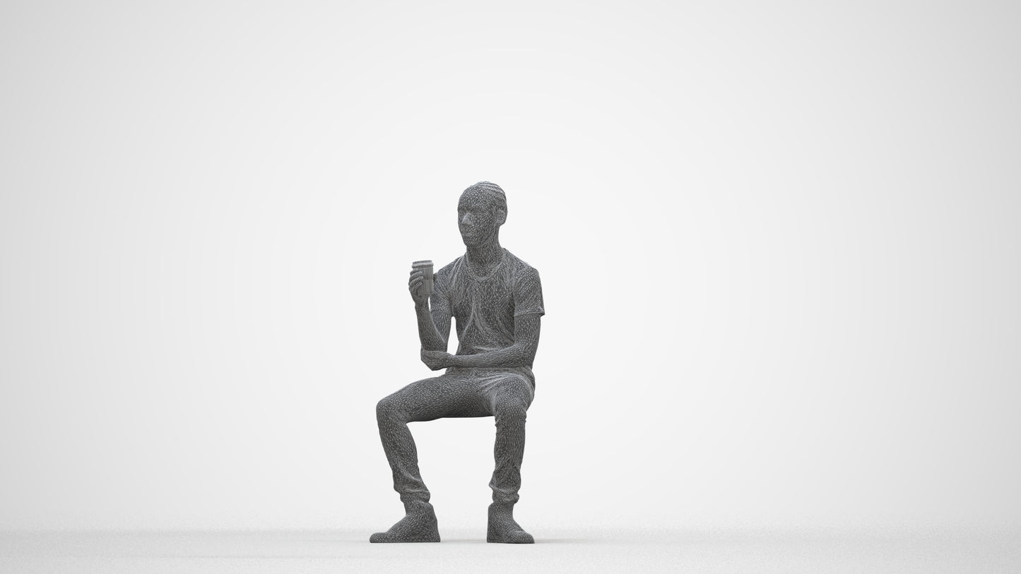 3D human model boy casual kids, photogrammetry scanned person for archviz, wireframe back view
