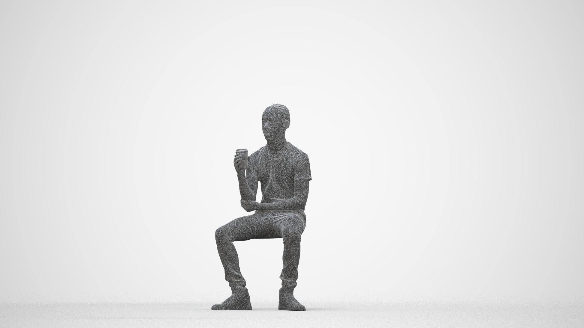 3D human model boy casual kids, photogrammetry scanned person for archviz, wireframe back view