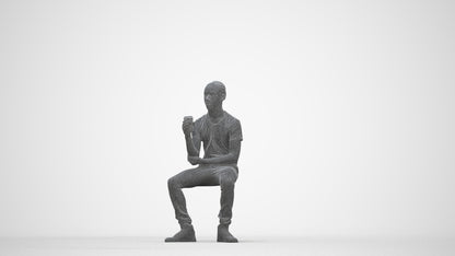 3D human model boy casual kids, photogrammetry scanned person for archviz, wireframe back view