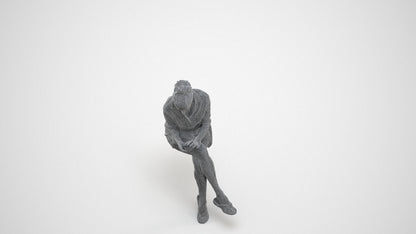 scanned 3D woman casual sitting, photogrammetry people for Enscape and V-Ray, wireframe three-quarter view