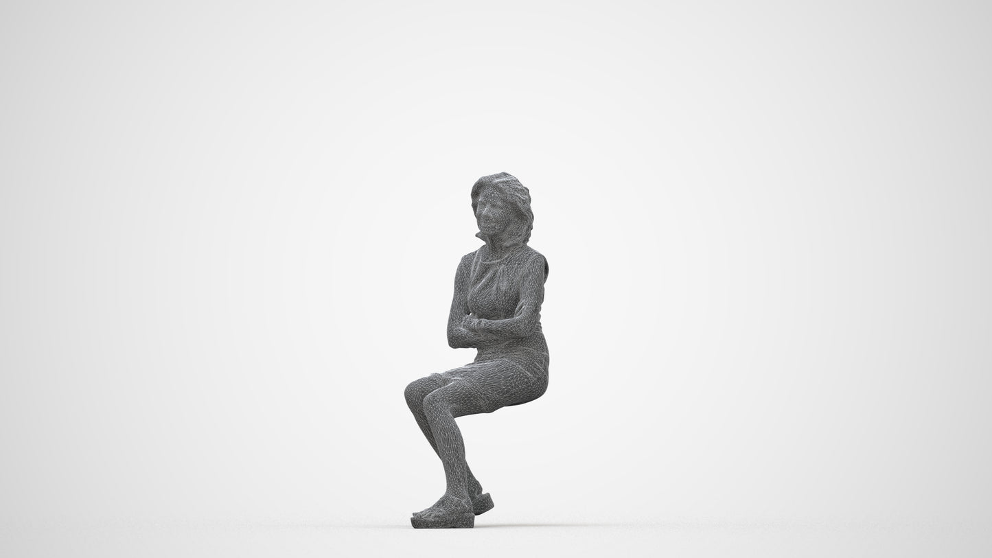 scanned 3D woman business sitting, photogrammetry people for Enscape and V-Ray, wireframe back view