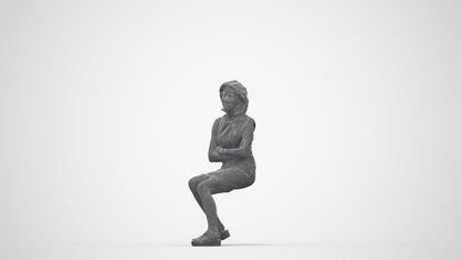 scanned 3D woman business sitting, photogrammetry people for Enscape and V-Ray, wireframe back view