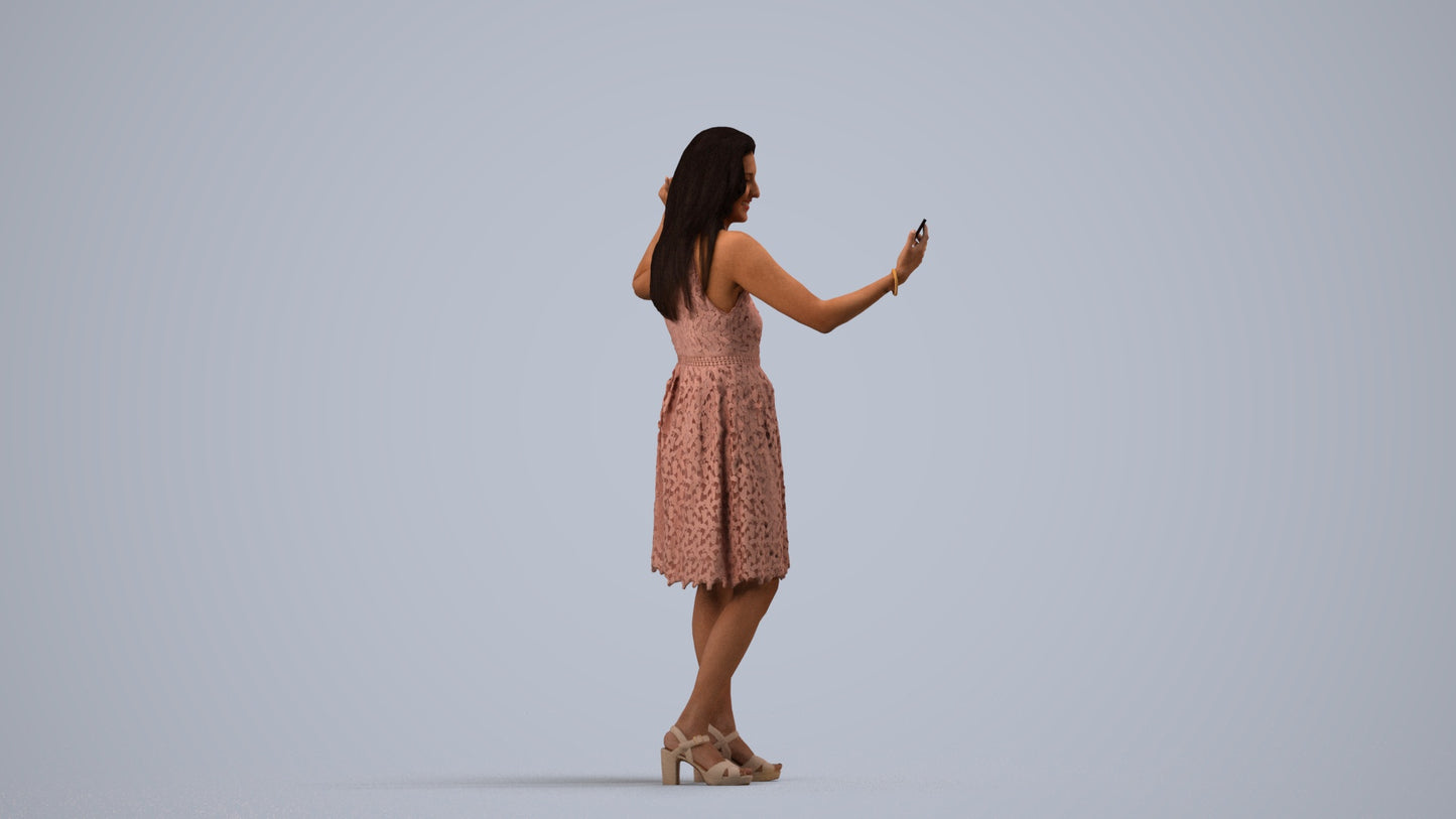 scanned 3D woman formal standing, photogrammetry people for Enscape and V-Ray, side view render