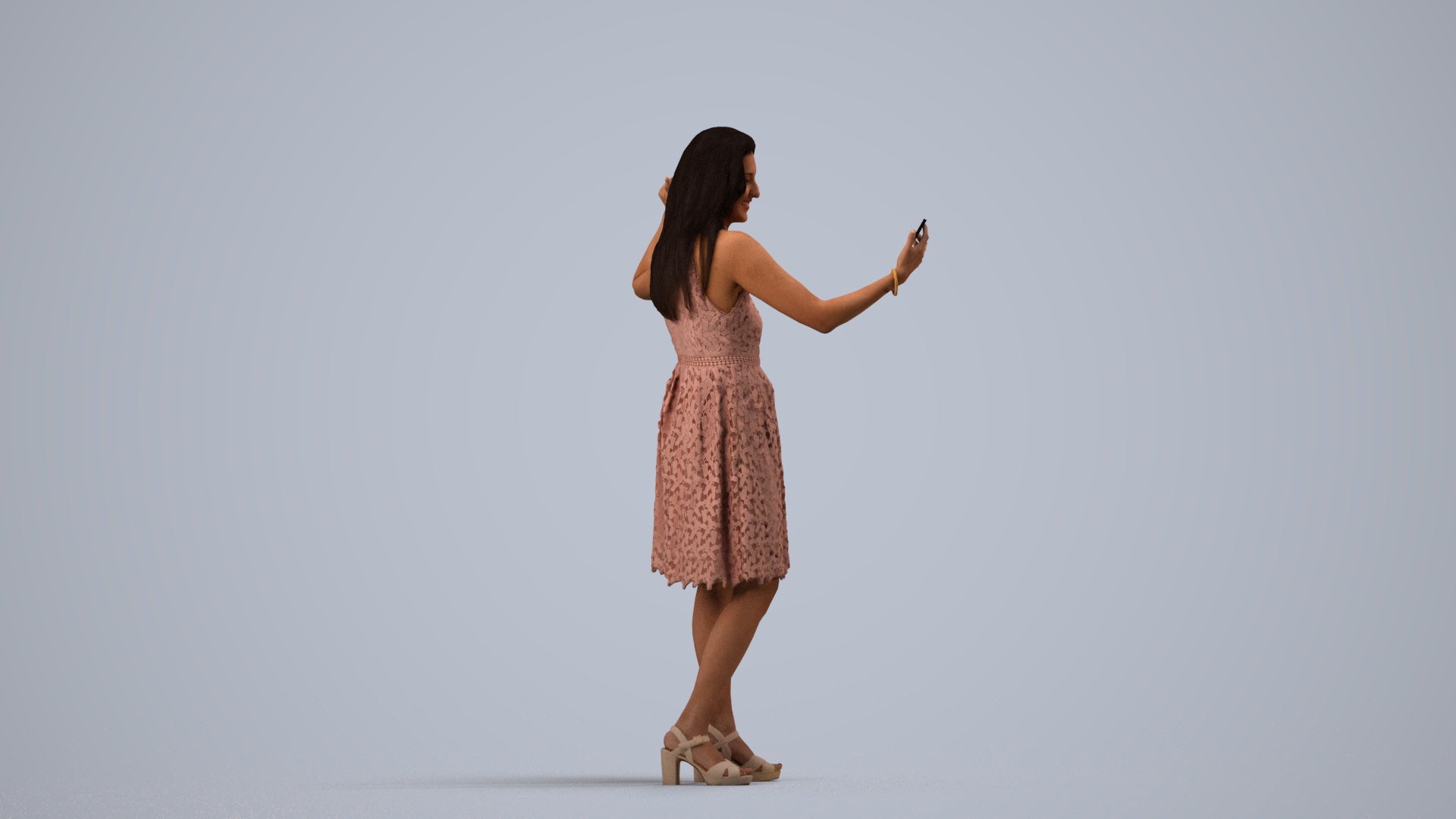 scanned 3D woman formal standing, photogrammetry people for Enscape and V-Ray, side view render