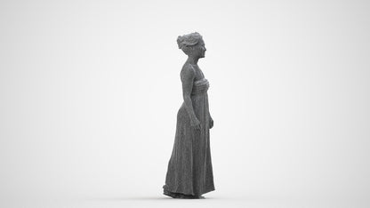 3D human model woman casual standing, photogrammetry scanned person for archviz, wireframe side view
