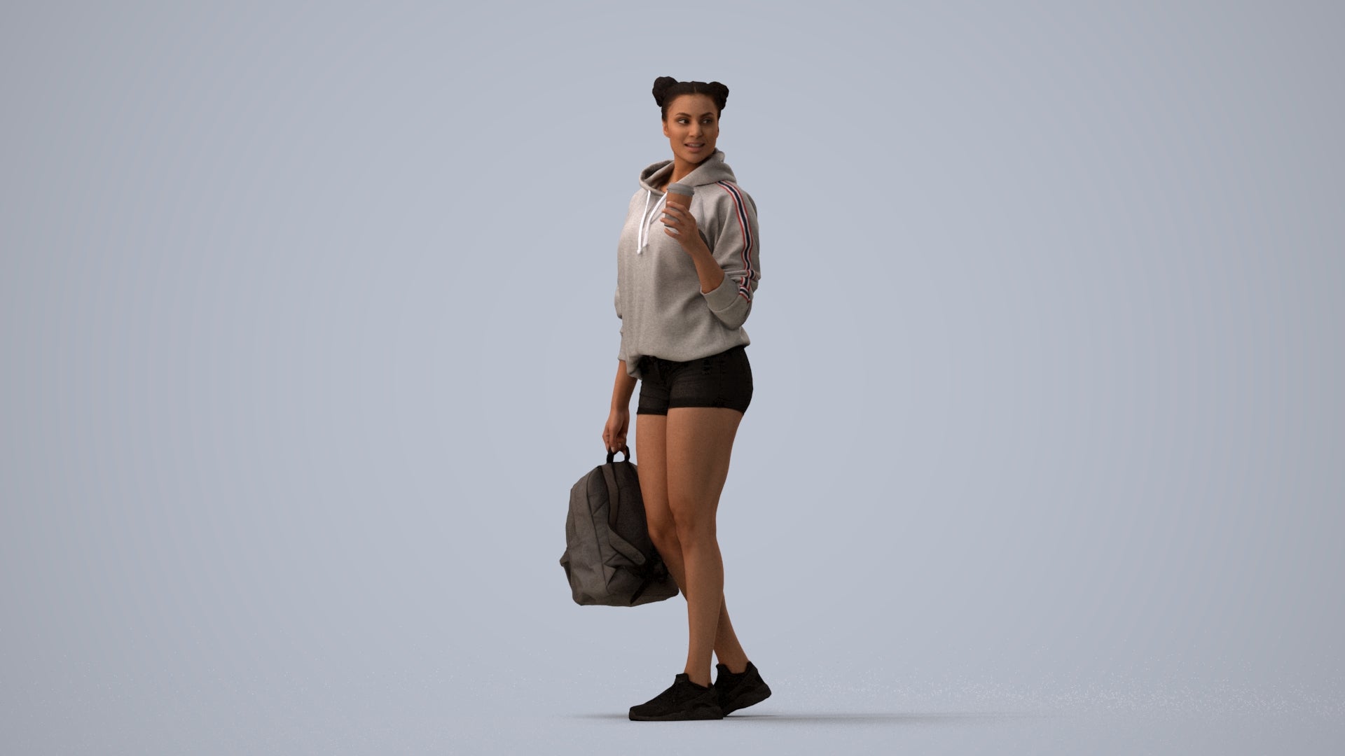 realistic 3D woman casual walking, scanned archviz people for Blender and 3ds Max, three-quarter view render