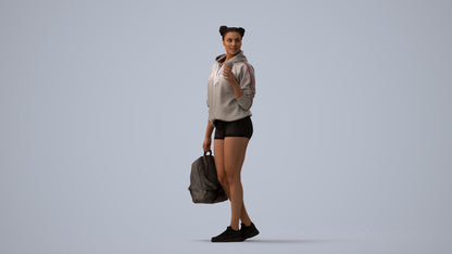 realistic 3D woman casual walking, scanned archviz people for Blender and 3ds Max, three-quarter view render
