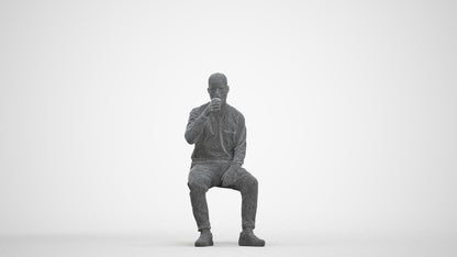 3D people model man casual sitting, scanned human for 3ds Max rendering, three-quarter front view render