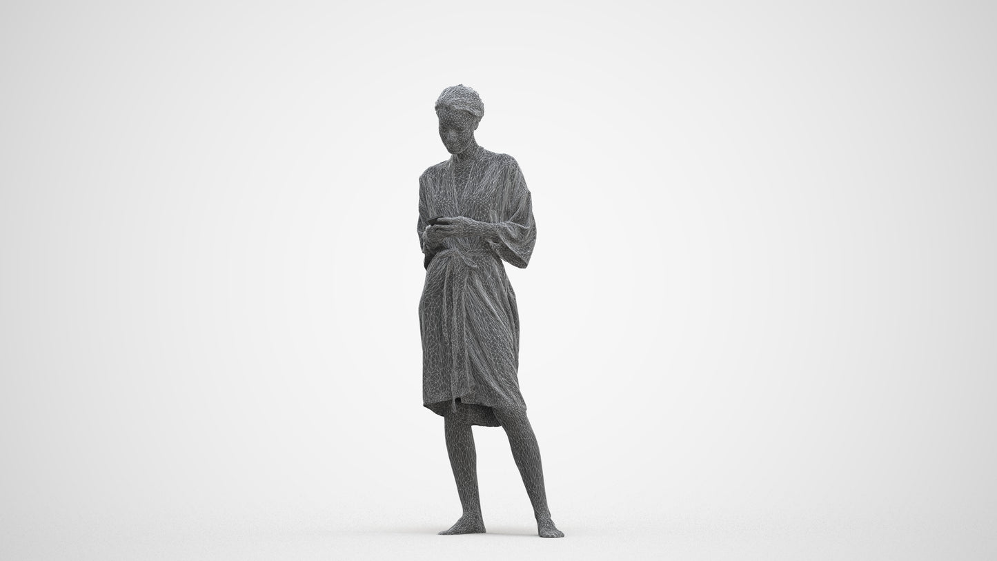 realistic 3D woman casual bathroom, scanned archviz people for Blender and 3ds Max, three-quarter front view render