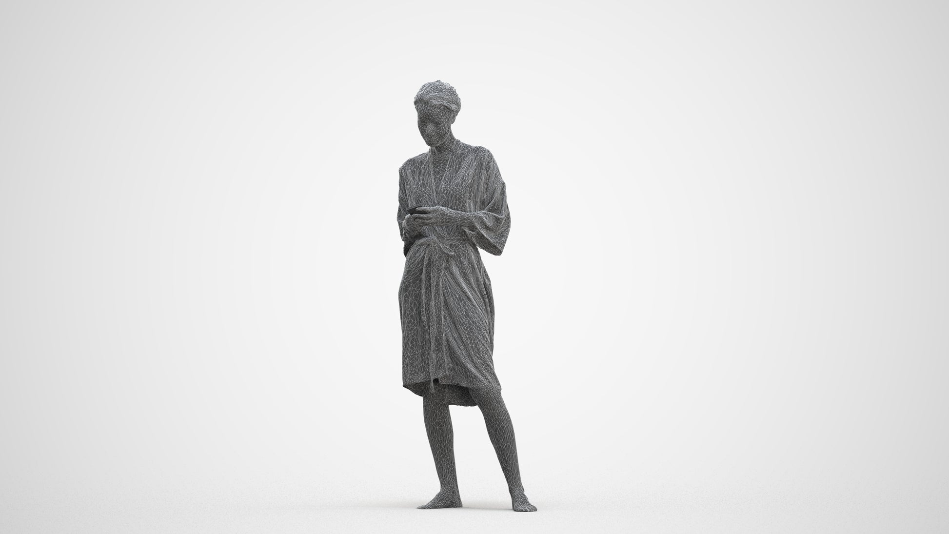 realistic 3D woman casual bathroom, scanned archviz people for Blender and 3ds Max, three-quarter front view render