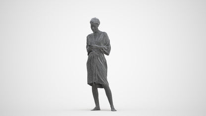 realistic 3D woman casual bathroom, scanned archviz people for Blender and 3ds Max, three-quarter front view render