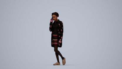 3D people model woman casual walking, scanned human for 3ds Max rendering, top-down view render