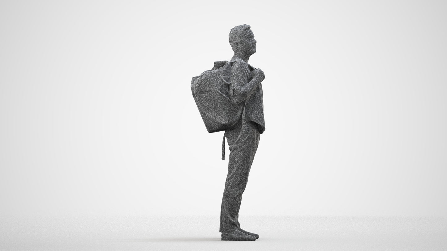 realistic 3D people man casual standing, render-ready for V-Ray and Corona, FBX OBJ, wireframe side view