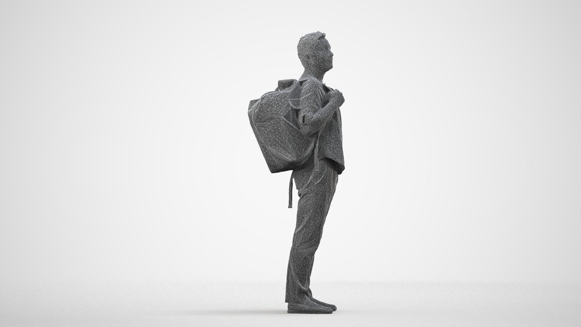 realistic 3D people man casual standing, render-ready for V-Ray and Corona, FBX OBJ, wireframe side view