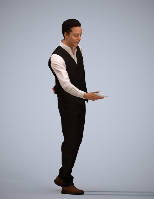3D scanned man hospitality, photorealistic archviz people for Enscape and SketchUp