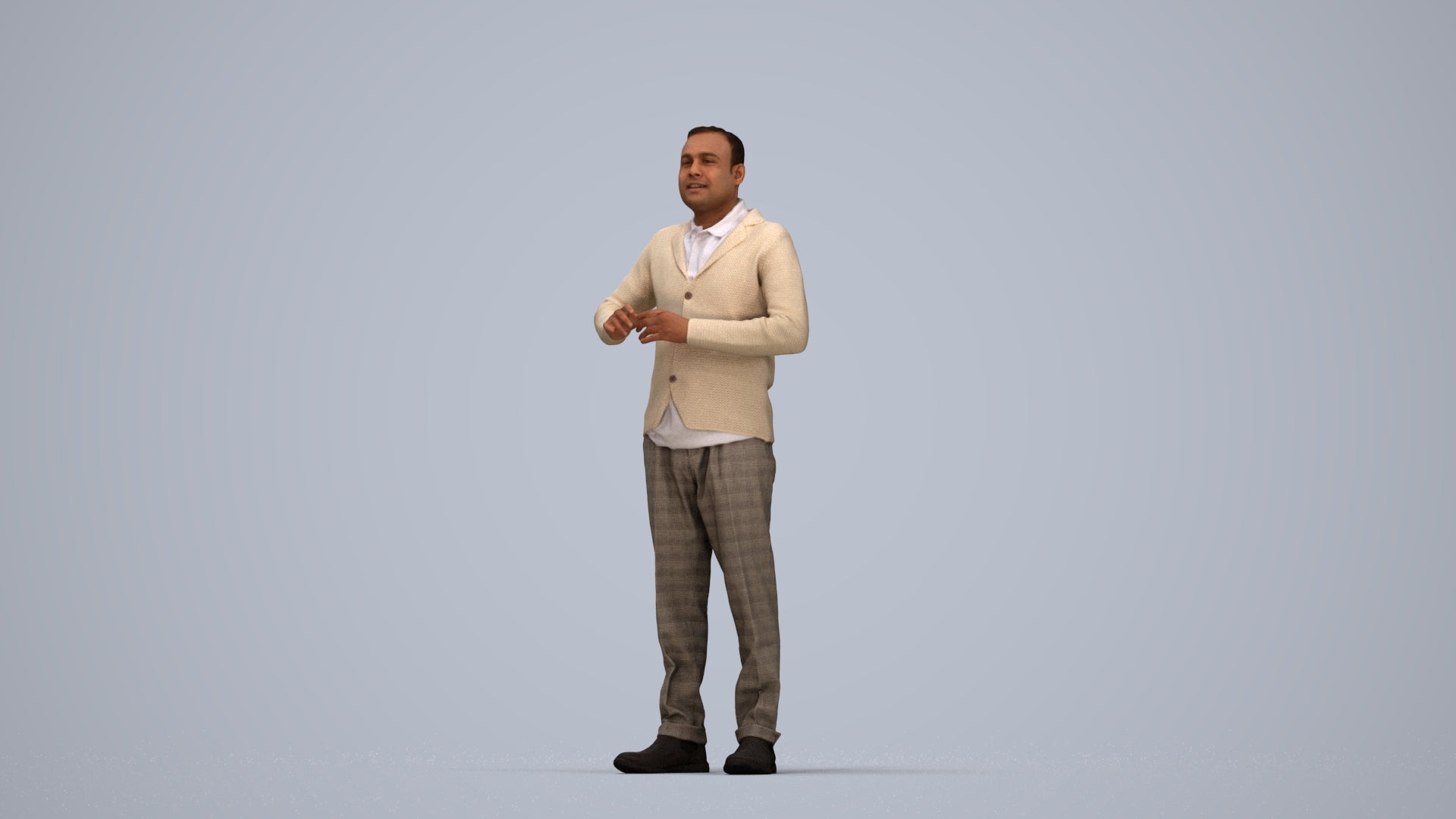 scanned 3D man business standing, photogrammetry people for Enscape and V-Ray, top-down view render