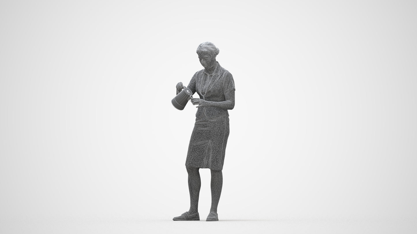 realistic 3D woman hospitality, scanned archviz people for Blender and 3ds Max, wireframe back view