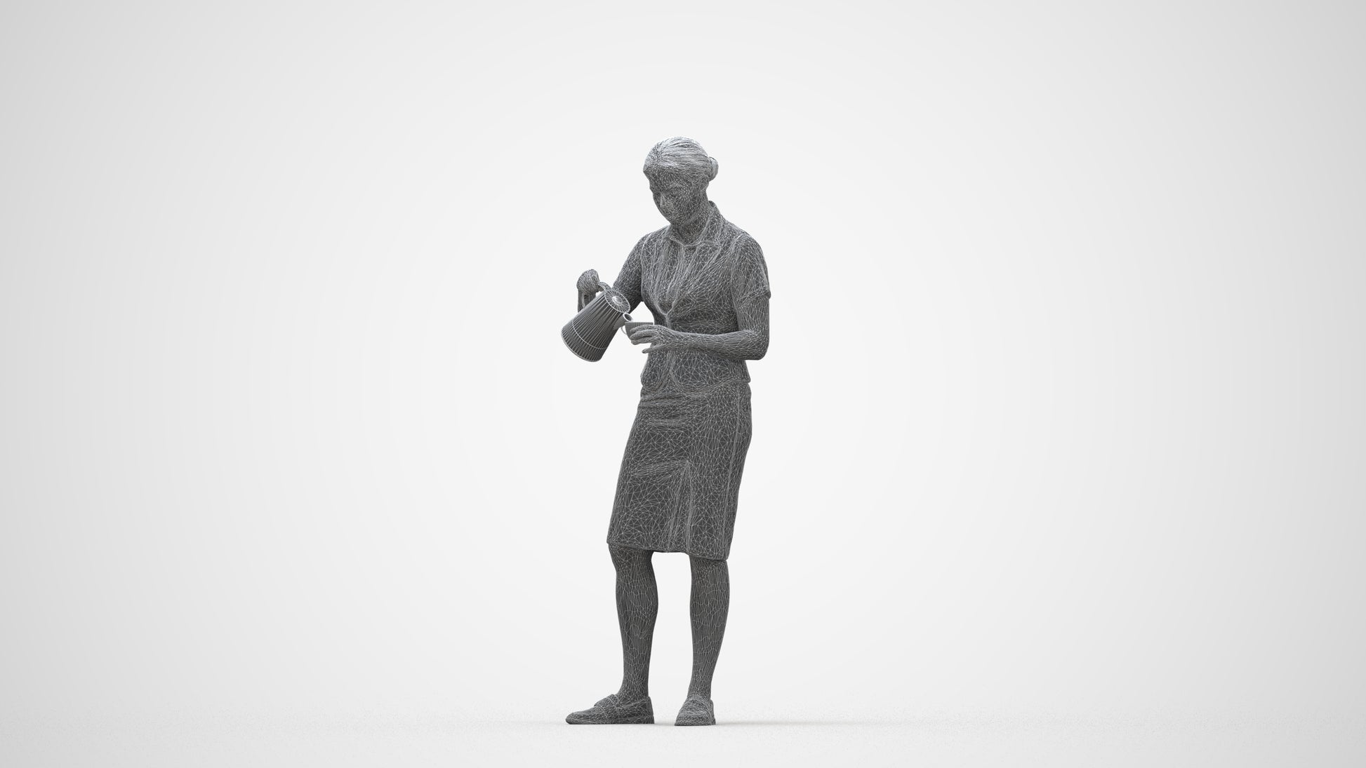 realistic 3D woman hospitality, scanned archviz people for Blender and 3ds Max, wireframe back view
