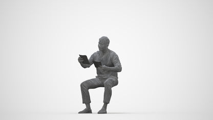 realistic 3D man casual sitting, scanned archviz people for Blender and 3ds Max, wireframe back view