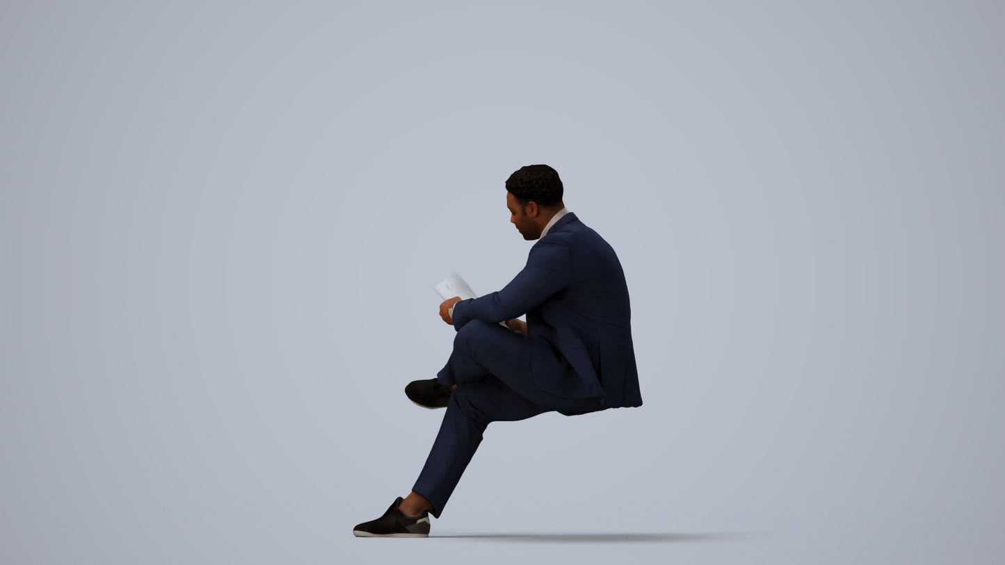 scanned 3D man business, photogrammetry people for Enscape and V-Ray, three-quarter view render