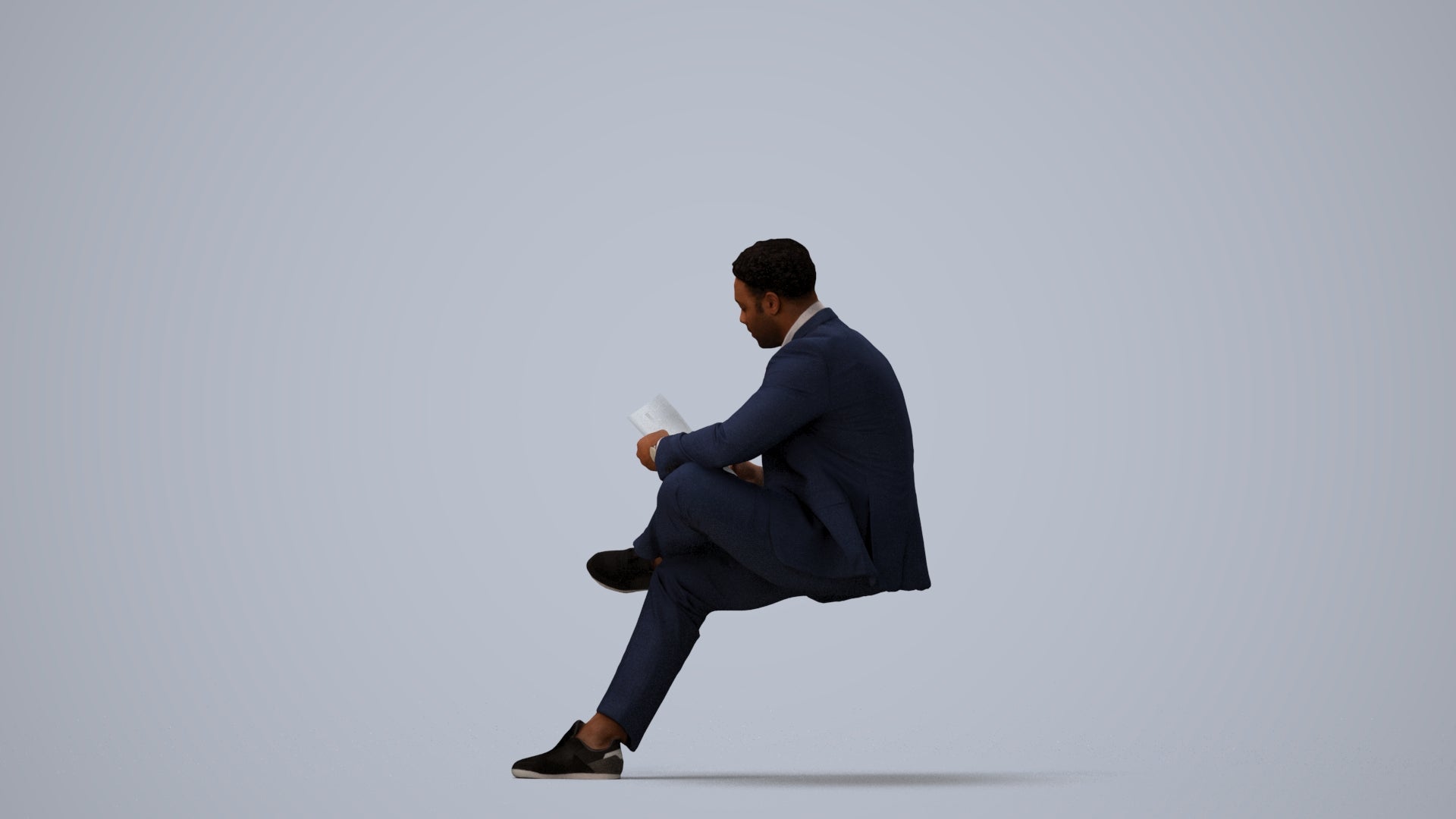 scanned 3D man business, photogrammetry people for Enscape and V-Ray, three-quarter view render