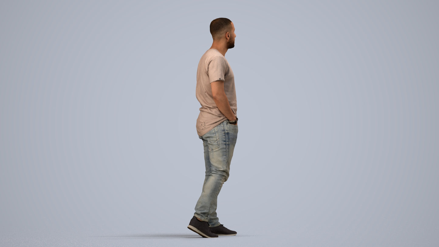 scanned 3D man casual walking, photogrammetry people for Enscape and V-Ray, side view render