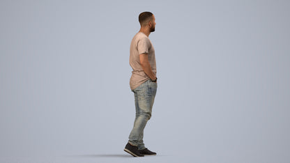 scanned 3D man casual walking, photogrammetry people for Enscape and V-Ray, side view render