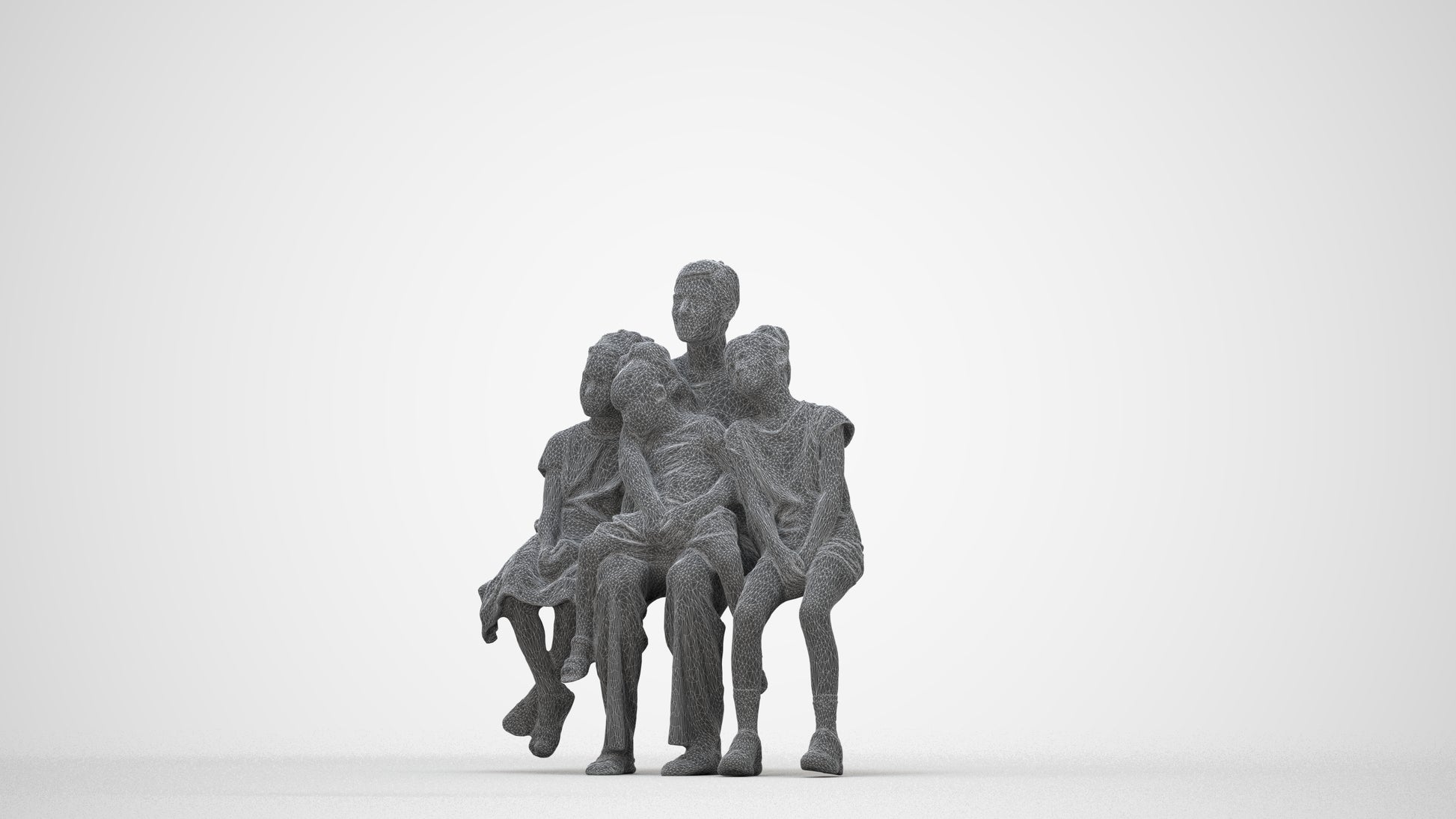 3D scanned girl kids casual, photorealistic archviz people for Enscape and SketchUp, wireframe back view