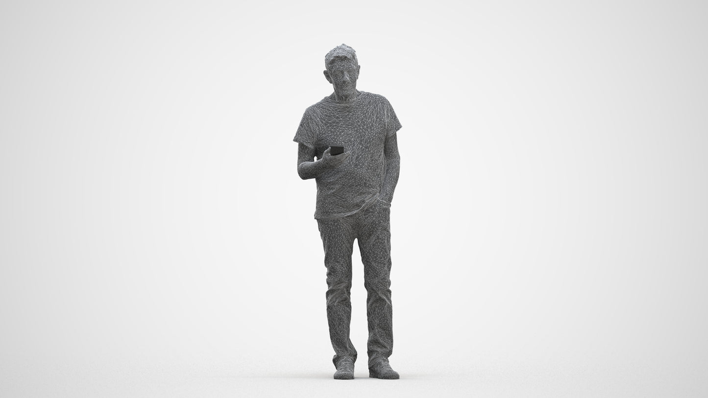 3D people model senior man casual standing, scanned human for 3ds Max rendering, three-quarter front view render