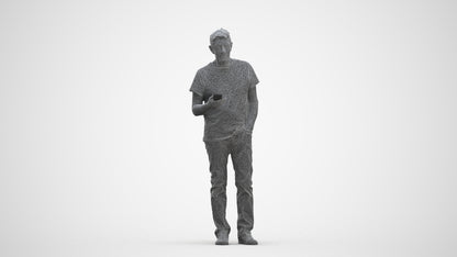 3D people model senior man casual standing, scanned human for 3ds Max rendering, three-quarter front view render