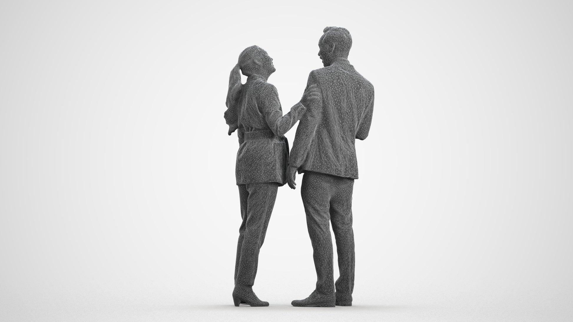 realistic 3D human woman formal business, archviz people FBX OBJ for Blender, wireframe front view