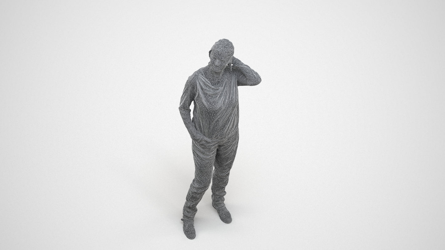 3D people model woman casual standing, scanned human for 3ds Max rendering, wireframe three-quarter view