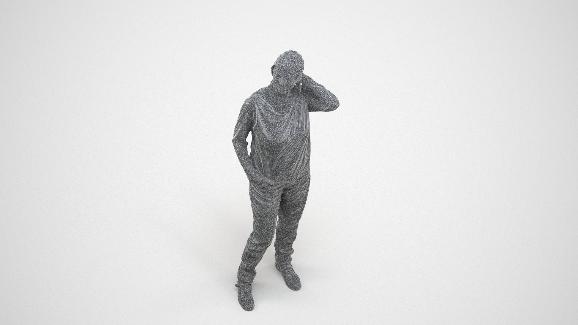 3D people model woman casual standing, scanned human for 3ds Max rendering, wireframe three-quarter view
