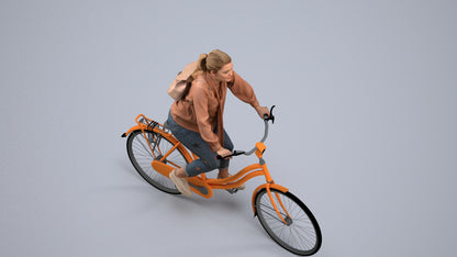 photogrammetry 3D woman casual cycling, realistic human model archviz FBX, back view render