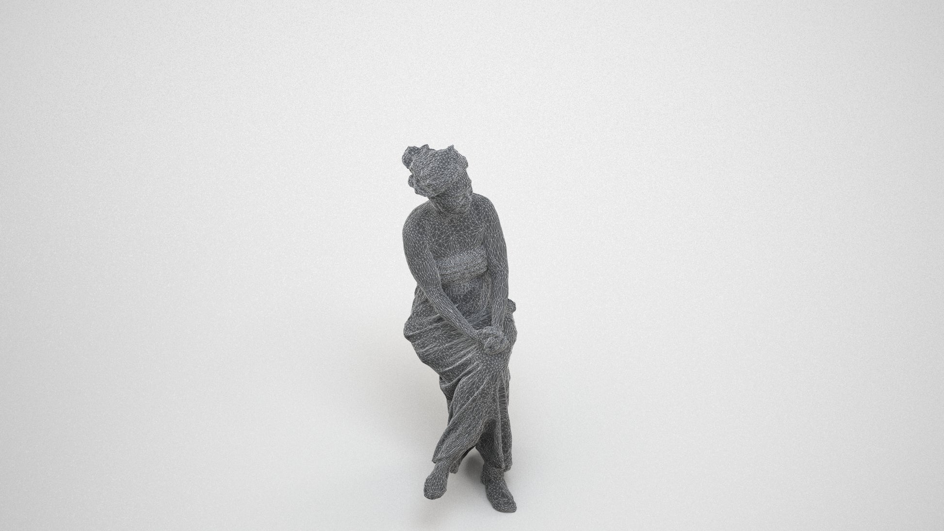photogrammetry 3D woman casual sitting, realistic human model archviz FBX, wireframe three-quarter view