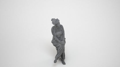 photogrammetry 3D woman casual sitting, realistic human model archviz FBX, wireframe three-quarter view